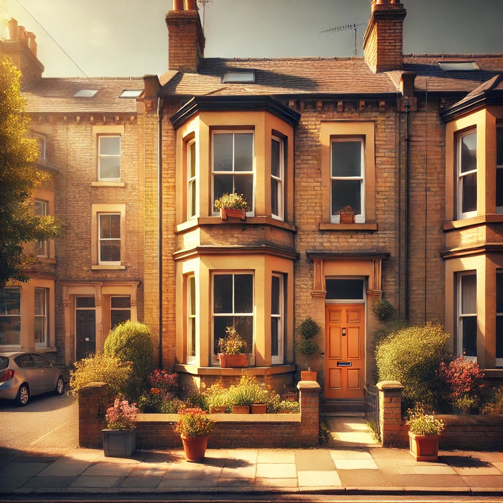Terraced homes in warm evening light